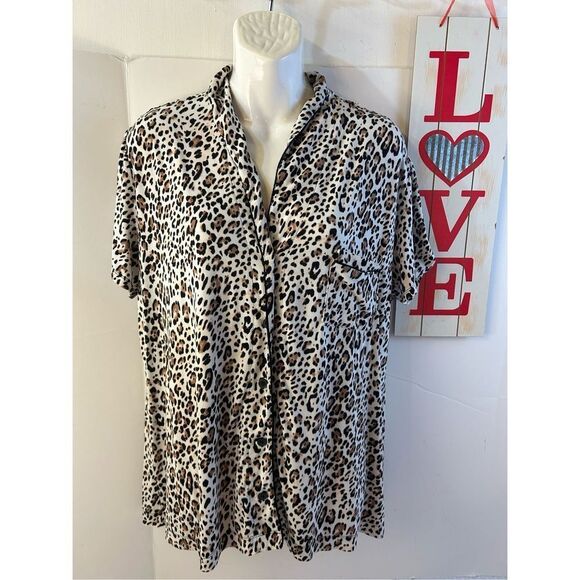 Soma pajama shirt xl rayon blend buttons animal print #79984 - Picture 4 of 7